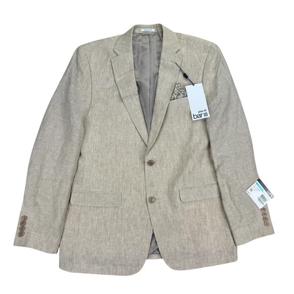 Bar III Mens Slim Fit 100% Linen Solid Suit Jacket Tan 40L